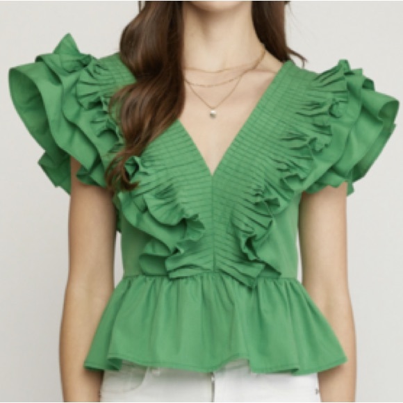 ENTRO Ruffled Brown Women's Top - Picture 2 of 2